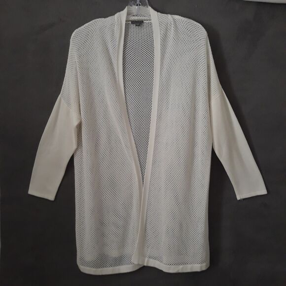 Lilla P Open Open Knit Cardigan Sweater Women's M White Long Sleeves - Picture 3 of 11